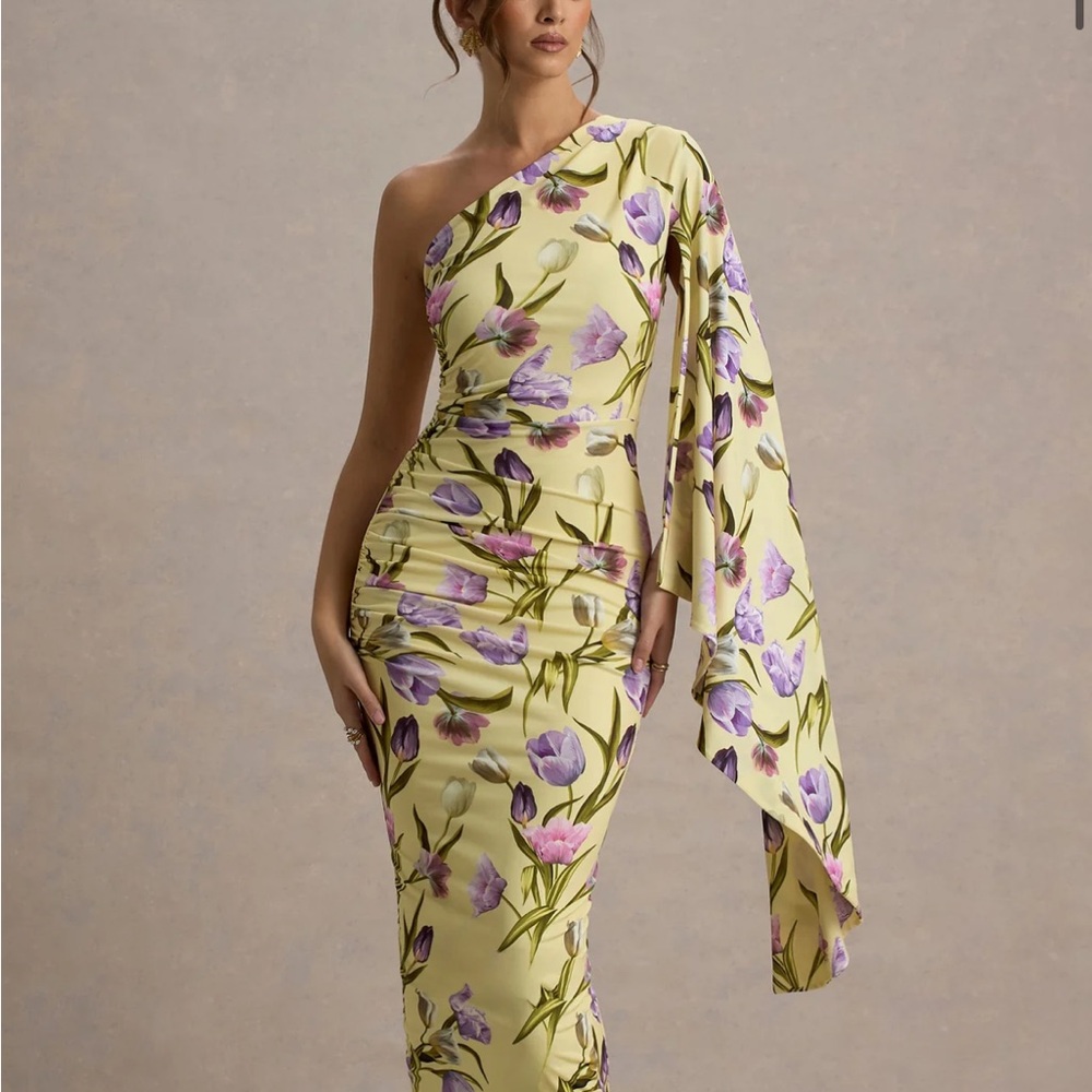 Club London Elegant One-Shoulder Floral Dress